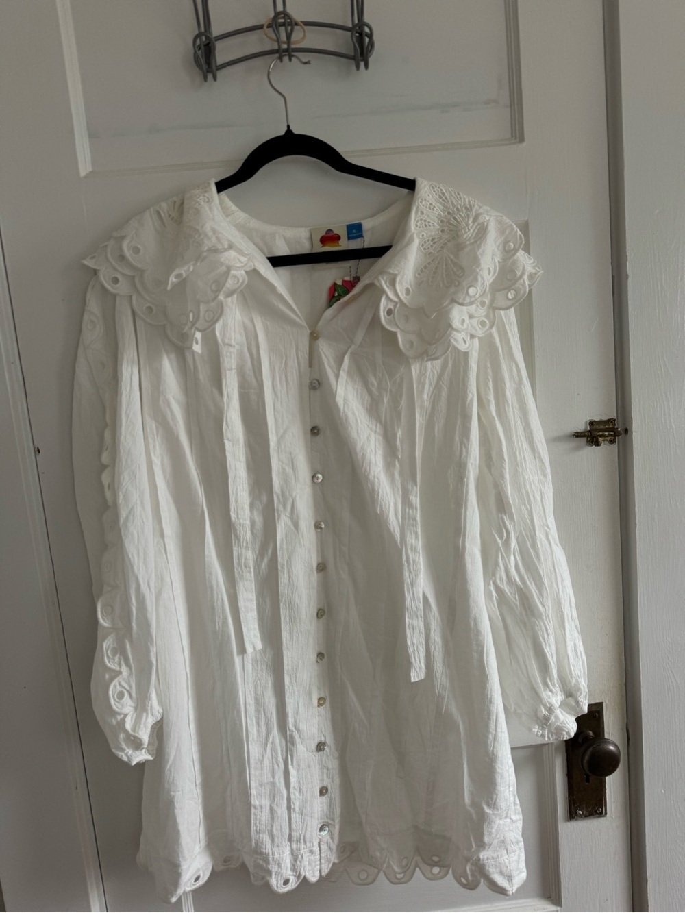 Farm Rio White Eyelet Collar Button-Down Dress